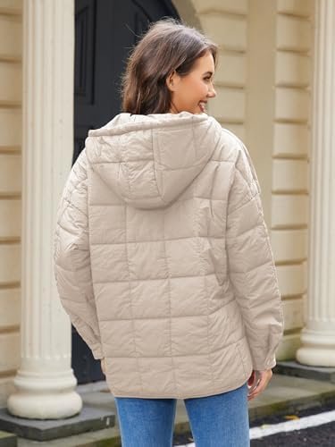 Womens's Lightweight Down Coat Long Sleeve Button Quilted Pu...