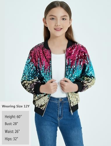 EXARUS Girls Sparkle Sequin Jacket with Pockets Glitter Ligh...