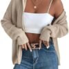 SHENHE Women's Zip Up Hooded Cardigan Drop Shoulder Casual K...