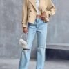 Saodimallsu Women Crop Double Breasted Trench Coat Raglan Sl...
