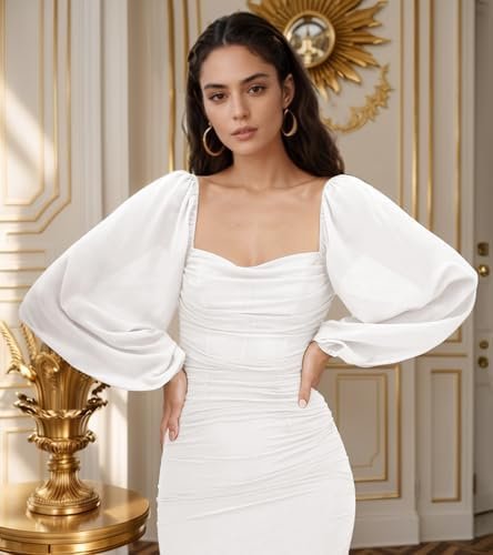 MllesReve Women Long Puffy Sleeve Midi Dresses Square Neck R...