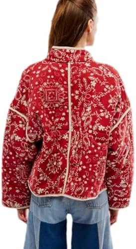VAOYIU Women's Cropped Puffer Jacket Vintage Cardigan Floral...