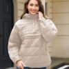Womens's Lightweight Down Coat Long Sleeve Button Quilted Pu...