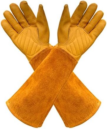 Leather Gardening Gloves for Women Men Thorn and Cut Proof G...