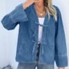 Tankaneo Womens Tie Front Denim Jacket Long Wide Sleeve Loos...