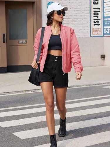 MAGCOMSEN Women's Bomber Jacket Casual Quilted Lined Coat Zi...