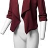 Women's Stretch 3/4 Gathered Sleeve Open Blazer Jacket