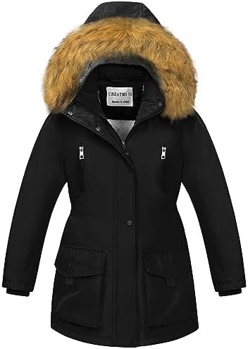 CREATMO US Girl's Sherpa Long Winter Coat Thicken Warm Parka...