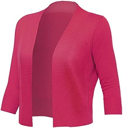 Women's 3/4 Sleeve Cropped Cardigan Sweaters Open Front Bole...