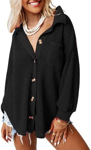Dokotoo Womens Waffle Knit Shacket Jacket Casual Long Sleeve...