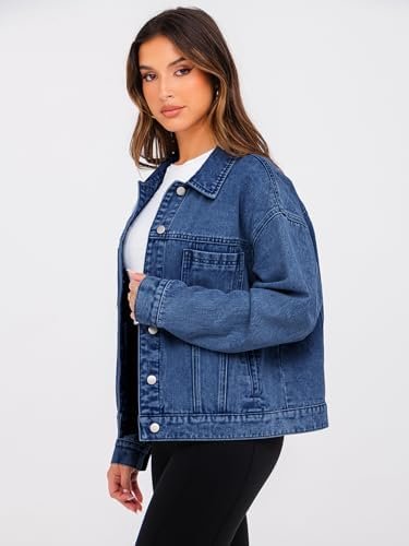 Glamaker Womens Oversized Jean Jacket Casual Long Sleeve But...