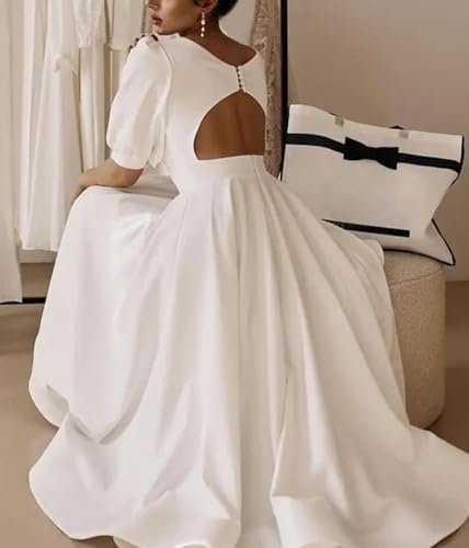 Women's Tea Length Wedding Dresses for Bride Satin Simple A ...