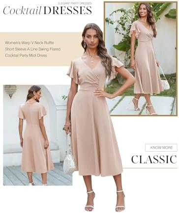 Dokotoo Women's V Neck Elegant Party Dress Short Sleeve Skat...