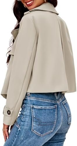Cicy Bell Womens Cropped Trench Coat Casual Long Sleeve Notc...
