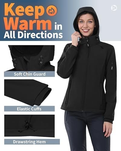 Outdoor Ventures Women's Softshell Jacket with Hood Fleece L...