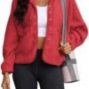 ReachMe Womens Sherpa Jacket Casual Lapel Button Down Croppe...
