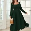 Women's Plus Size Dress Long Sleeve Smocked Dress Square Nec...