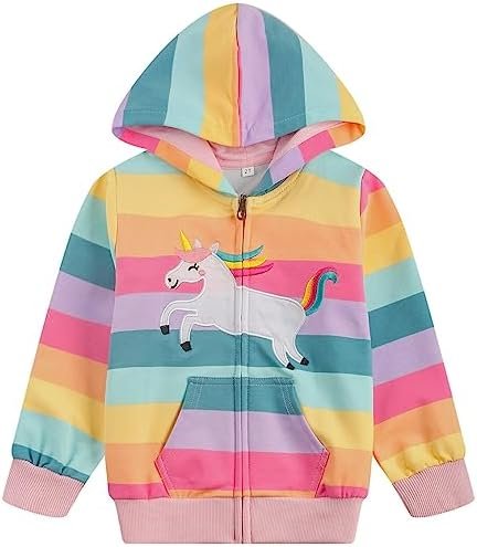 RETSUGO Girls Zip Up Hoodie Jacket Toddler Unicorn Rainbow S...