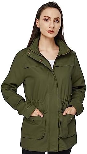 WenVen Women's Casual Military Jacket Cotton Stand Collar Ut...