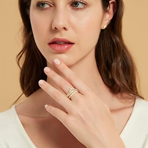 Mameloly CZ Wedding Bands for Women Pear & Round Shaped Cubi...