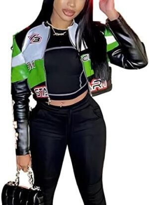 VOIKERDR Leather Jacket Women Zipper Moto Biker Short Leathe... VOIKERDR Leather Jacket Women Zipper Moto Biker Short Leathe...