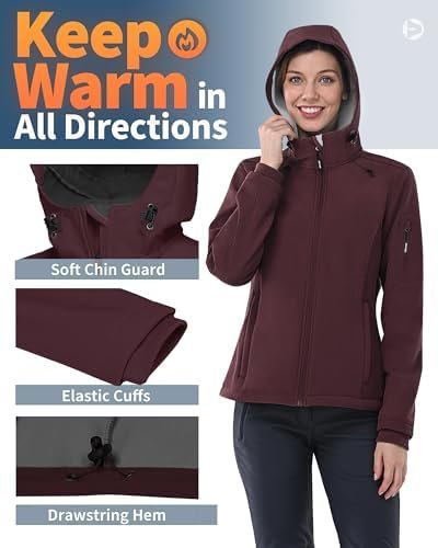 Outdoor Ventures Women's Softshell Jacket with Hood Fleece L...
