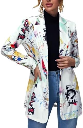 Floerns Women's Casual Long Sleeve Graphic Colorful Blazer W...