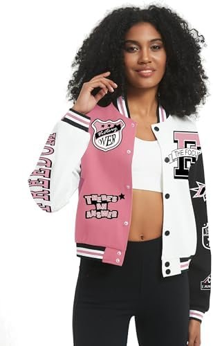 COZYPOIN Women's Varsity Jacket Cropped Letterman Jacket Lig...