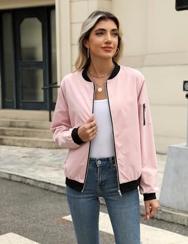 Zeagoo Women's Bomber Jacket Casual Coat Zip Up Outerwear Wi...