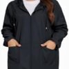Women Plus Size Raincoat Lightweight Waterproof Windbreaker ...