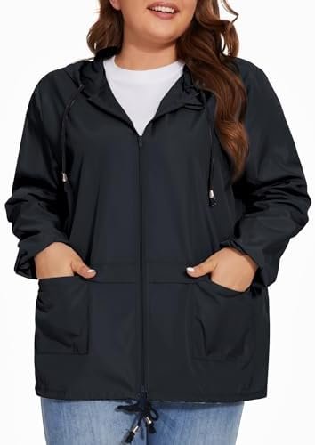 Women Plus Size Raincoat Lightweight Waterproof Windbreaker ...