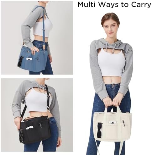 Canvas Tote Bag with Multi Pockets Crossbody Tote Bag for Wo...