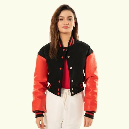 Cropped Jacket Varsity Letterman Crop Jackets for Women Wool...