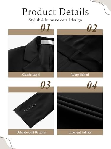 Womens Casual Blazers Long Sleeve Open Front Suit Wrap-Belte...