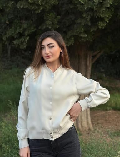 Zeagoo Bomber Jacket Women Varsity Casual Striped Button Dow...