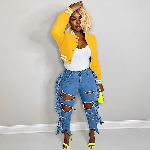 Mintsnow Womens Varsity Jacket Long Sleeve Button Down Bombe...