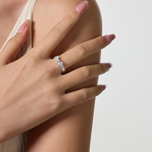 UneDouce Sparkling Bow Rings Set with 14K Gold/Silver Platin...