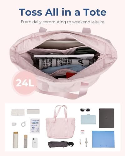 BAGSMART Tote Bag for Women with Zipper, Gym Tote with Compa...