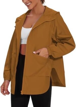 PESION Womens Waterproof Raincoat Lightweight Rain Jacket Tr...