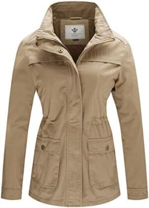 WenVen Women's Casual Military Jacket Cotton Stand Collar Ut... WenVen Women's Casual Military Jacket Cotton Stand Collar Ut...