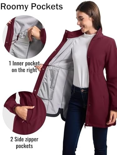 MAGCOMSEN Women's Long Fleece Lined Jackets Warm Winter Wind...