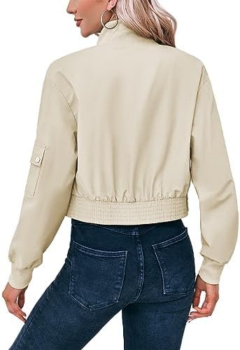 Fisoew Women's Cropped Bomber Jackets Lightweight Zip Up Sta...