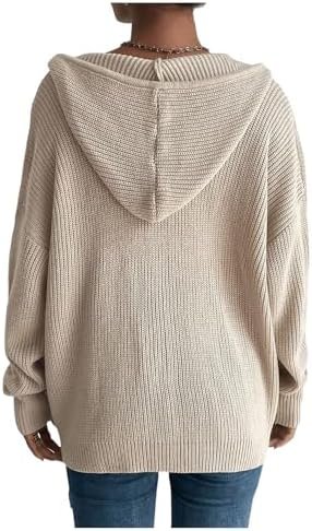 SHENHE Women's Zip Up Hooded Cardigan Drop Shoulder Casual K...
