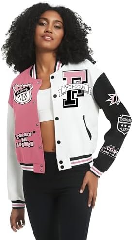 COZYPOIN Women's Varsity Jacket Cropped Letterman Jacket Lig...