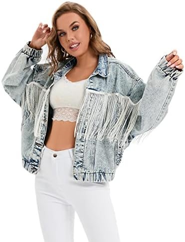 Women's Oversized Vintage Denim Jacket Long Sleeve Boyfriend...