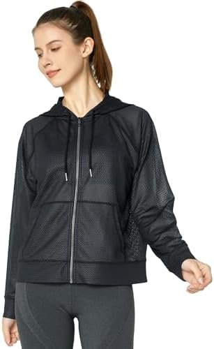 Women's Long Sleeve Mesh Hoody Sheer Hooded Sweatshirt Light...