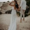 Boho Lace Wedding Dress for Brides Could Sleeves Deep V Neck...