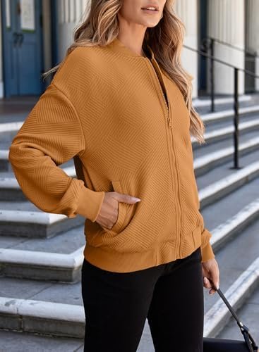 EVALESS Womens Bomber Jacket Coat Casual Stand Collar Zip Up...