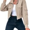 Fisoew Women's Cropped Bomber Jackets Lightweight Zip Up Sta...