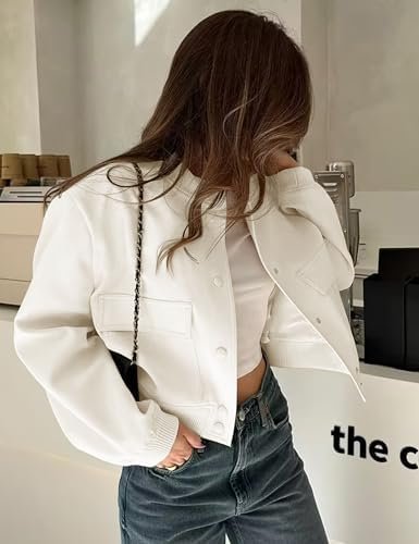 Womens Cropped Bomber Jacket Button Down Varsity Jackets Sha...